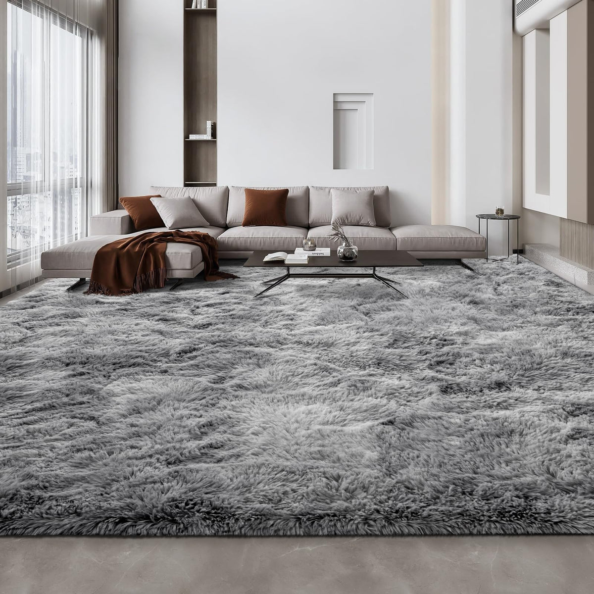 Deerhoo Large Shag Area Rugs 6 x 9, Light Grey | Tie-Dyed, Ultra Soft Plush Fuzzy,Washable, For Living Room, Bedroom, Indoor Carpet Nursery Kids Teen Home Decor