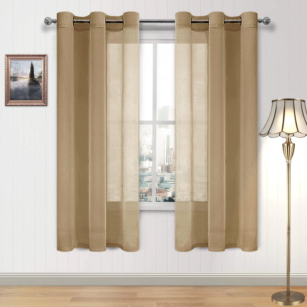 DWCN White Sheer Curtains Linen Look Semi Transparent Voile Grommet White Curtains for Living Dining Room Drapes 52 x 84 Inch Long, Set of 2 Panels