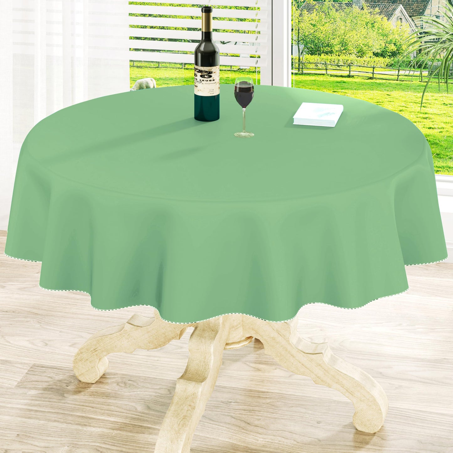 Round Navy Blue Vinyl Waterproof Tablecloth with Flannel Backed | Spillproof Wipe Clean Table Cloth, Plastic Flannel Backing for Dining, Buffet Parties Picnic Camping, 60"