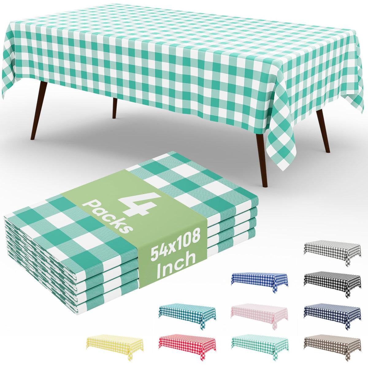 4 Packs Buffalo Disposable Table Cloth, 54 x 108 Inch Waterproof Plastic Tablecloth, Rectangle Red and White Checkered Table Covers for Picnic, Birthday, Party, Back to School