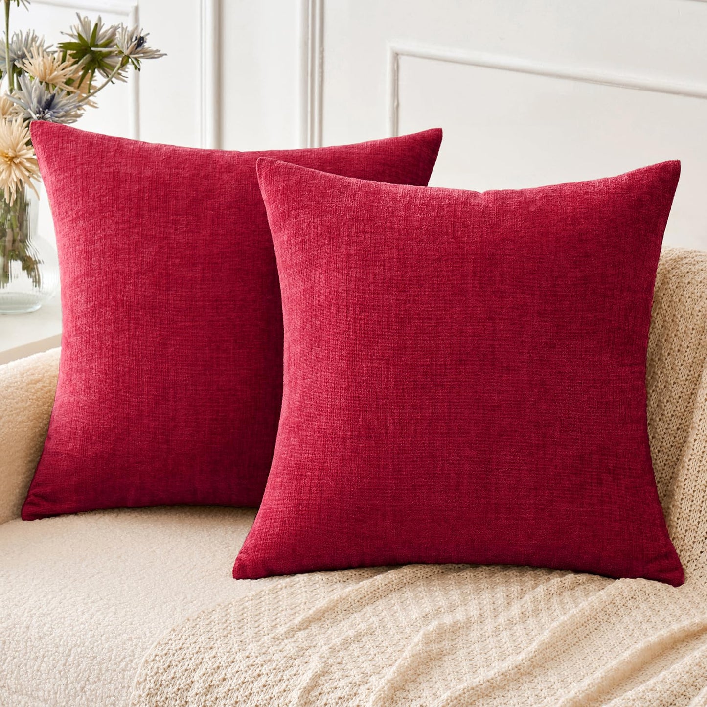 MIULEE Soft Chenille Fall Throw Pillow Covers Burnt Orange 18x18 Pack of 2 | Modern Fall Home Decor, Classic Decorative Pillows, Solid Dyed Cases, Boho Couch Cushion Covers for Sofa Bed Living Room