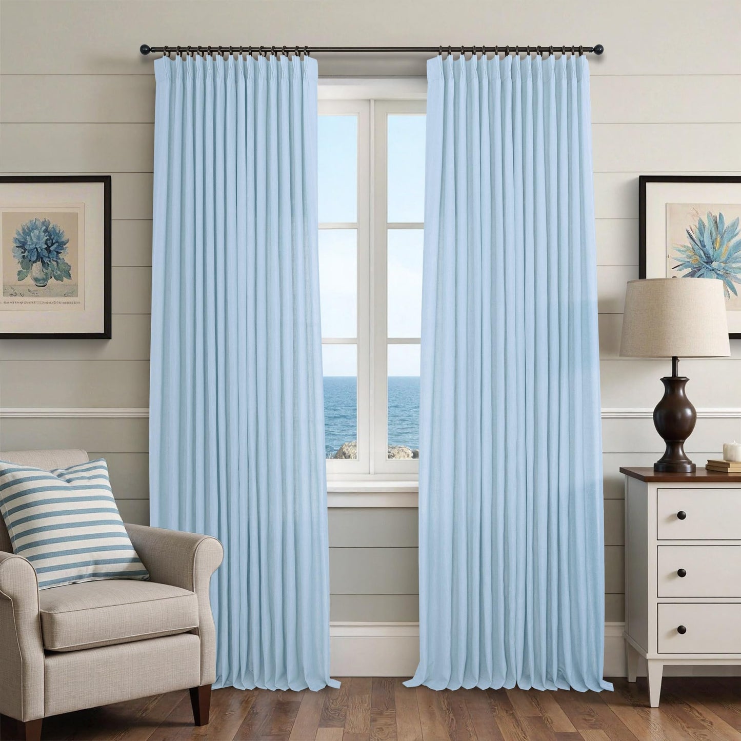 White Linen Pleated Curtains 84 Inches Long for Bedroom Back Tab Light Filtering Sheer Pinch Pleat Drapes Hook Ring Modern Farmhouse Coastal Cotton Textured Gauze Curtain Living Room 84 Length 2 Panel