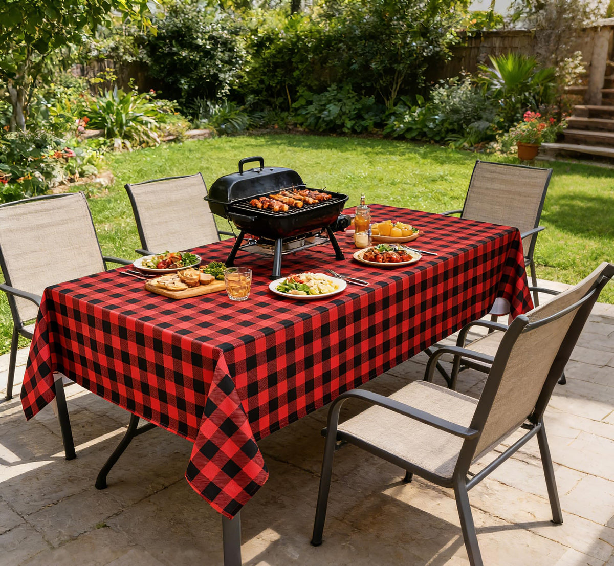 Waterproof Checkered Tablecloth Fabric - Rectangle 58x84 Inch Classic Gingham Buffalo Plaid Table Cloth for Indoor/Outdoor Use - Washable Table Cover for Kitchen, BBQs, and Parties