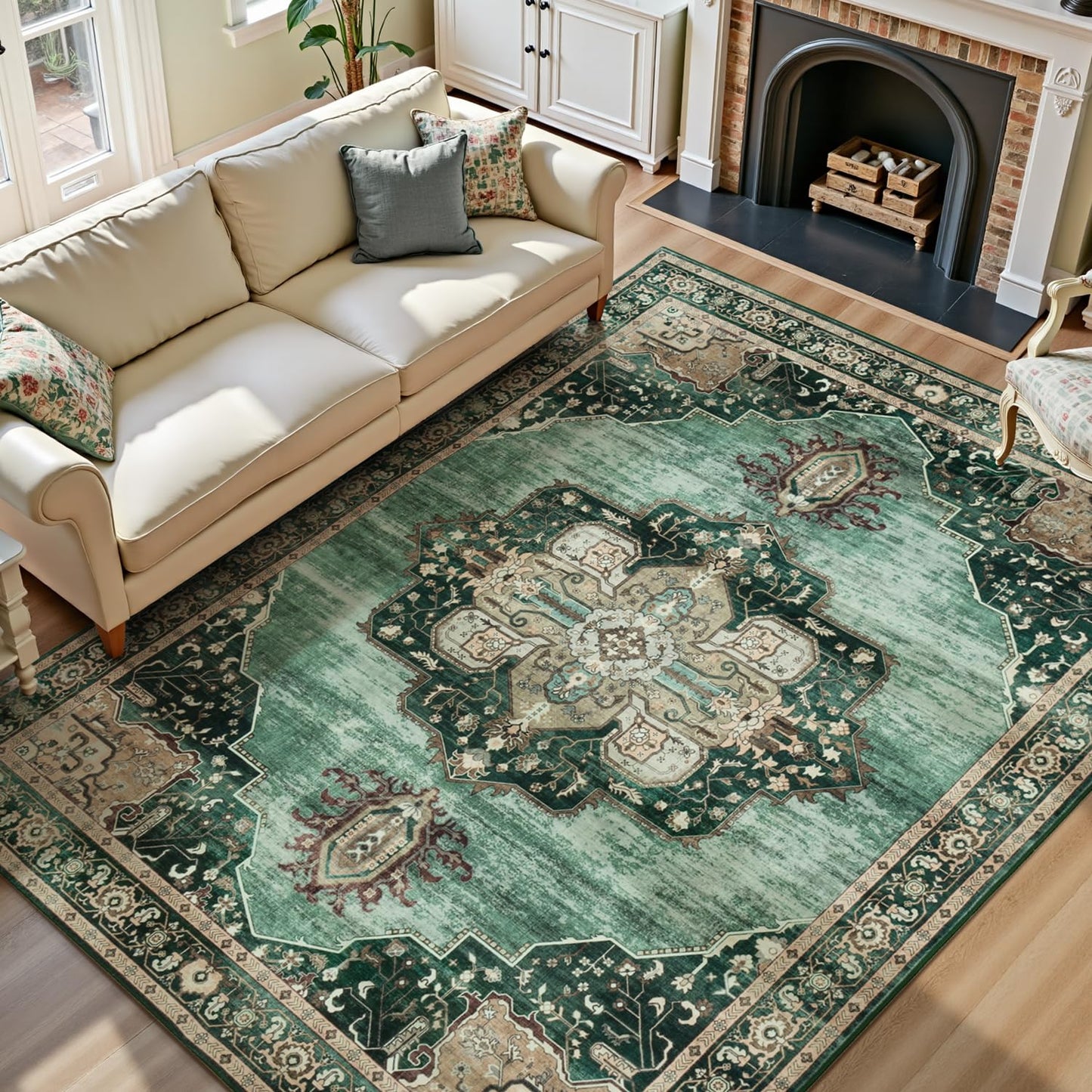 Lofus 5x7 Area Rugs for Living Room Bedroom, Soft Boho Carpet Floral Brown | High-Power Vacuuming, Non-Slip, Low Pile, Stain & Water Repellent, Soft, Skin-Friendly, for Kitchen Entryway Office