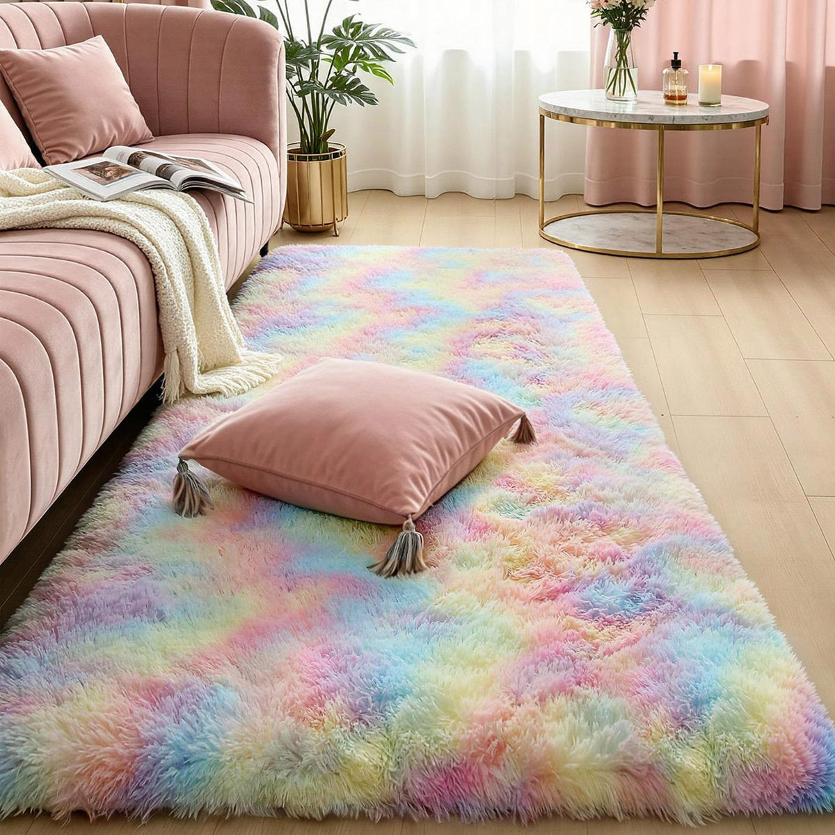 Pink Fluffy 4x6 Area Rugs for Bedroom Girls, Plush Washable Carpet | Area Rug for Kids Room, Nursery, Dorm Room, Non Slip Shaggy Floor Carpet