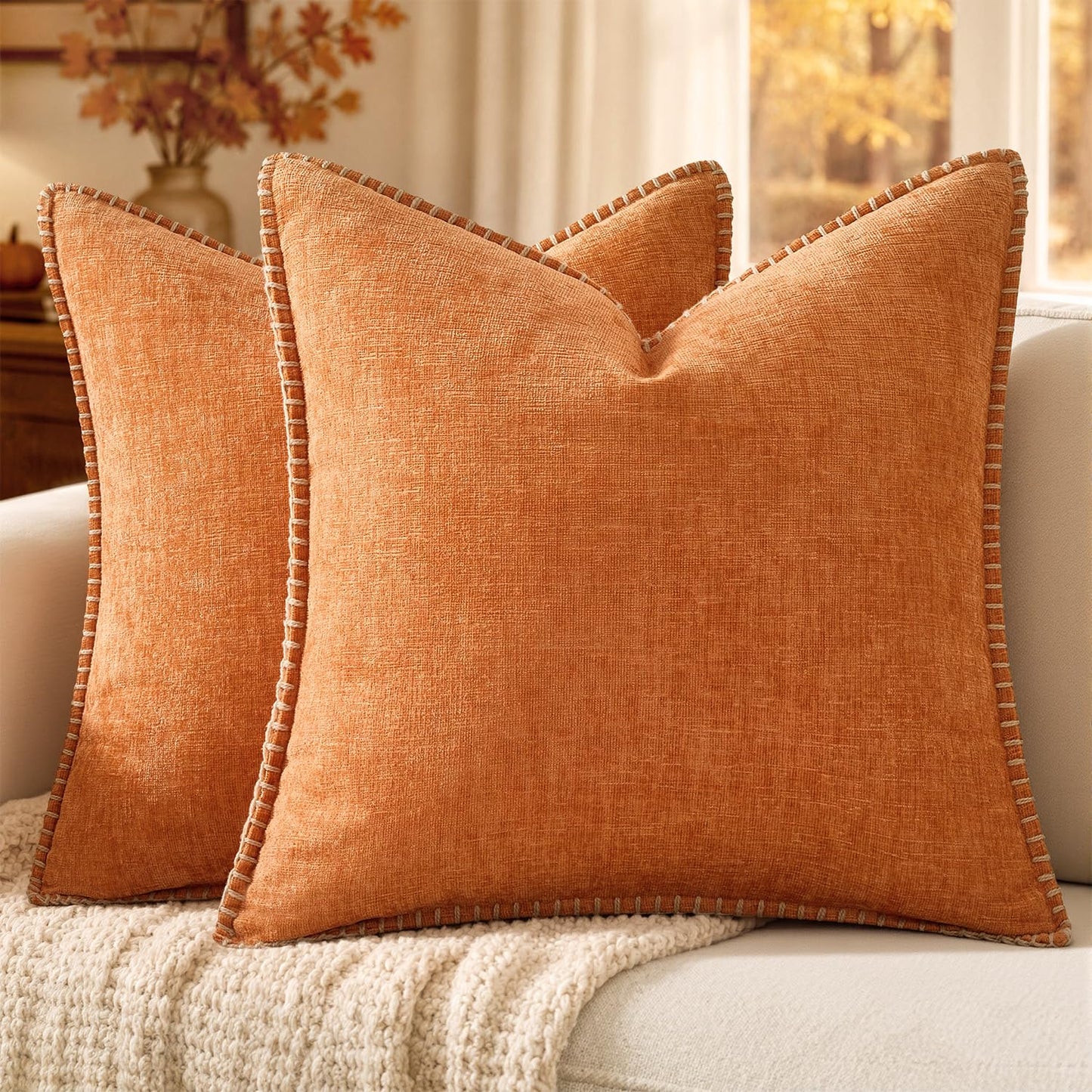 MIULEE Decorative Couch Throw Pillow Covers 18x18 Inch Sage Green 2 Pack | Farmhouse Pillow Covers with Stitched Edge, Soft Chenille Cushion Cases, for Sofa Bed Living Room Home Decor