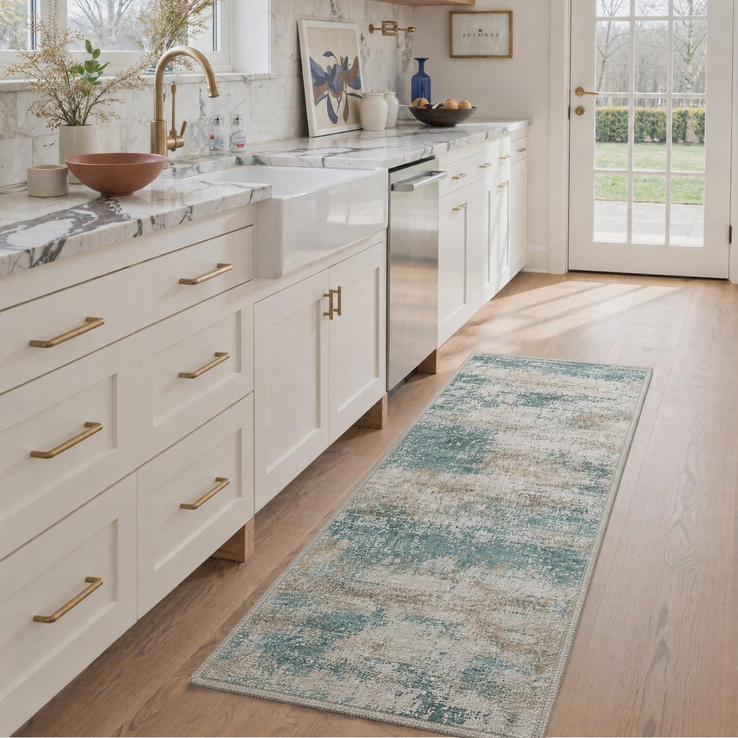 BEIMO 5x7 Green Abstract Area Rug, Washable Non-Slip for Bedroom | Soft Low-Pile Carpet, Lightweight and Easy to Vacuum, Sage Living Rooms, Dining Rooms, Bedrooms, and Home Offices