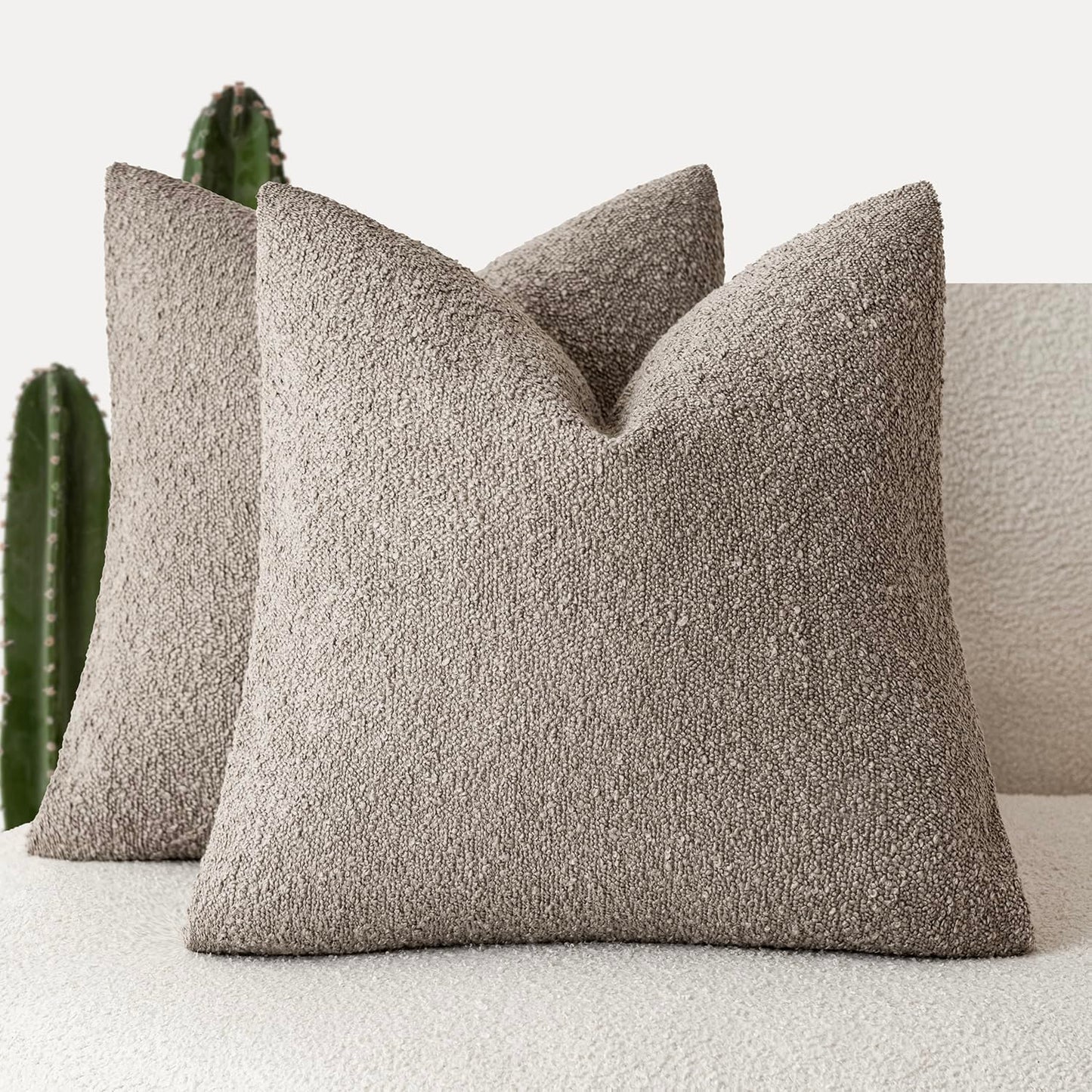 Foindtower Pack of 2, 20 x 20 Inch, Decorative Textured Boucle Throw Pillow Covers Accent Solid Pillow Cases Cozy Soft Couch Cushion Case for Chair Sofa Bedroom Living Room Home Decor, Cream White