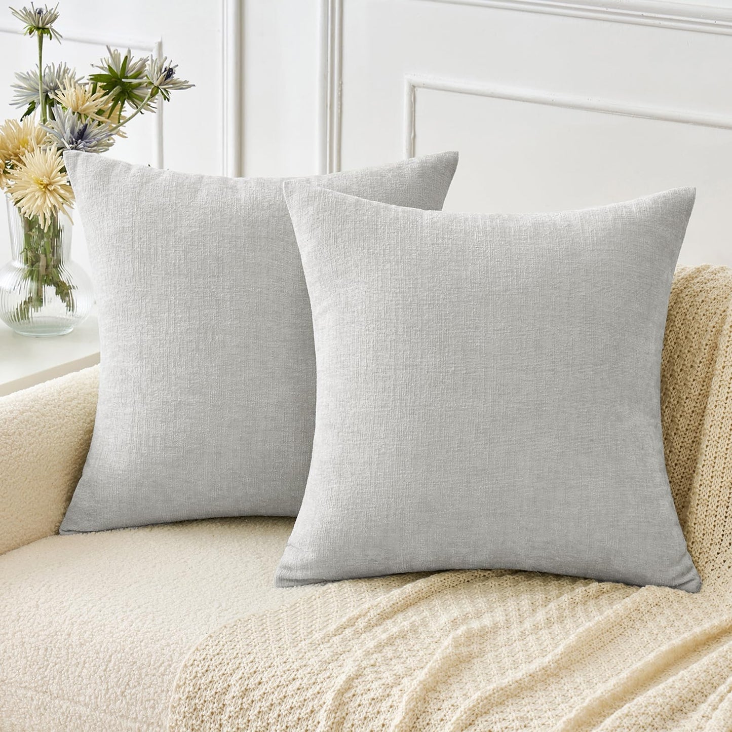 MIULEE Soft Chenille Fall Throw Pillow Covers Burnt Orange 18x18 Pack of 2 | Modern Fall Home Decor, Classic Decorative Pillows, Solid Dyed Cases, Boho Couch Cushion Covers for Sofa Bed Living Room