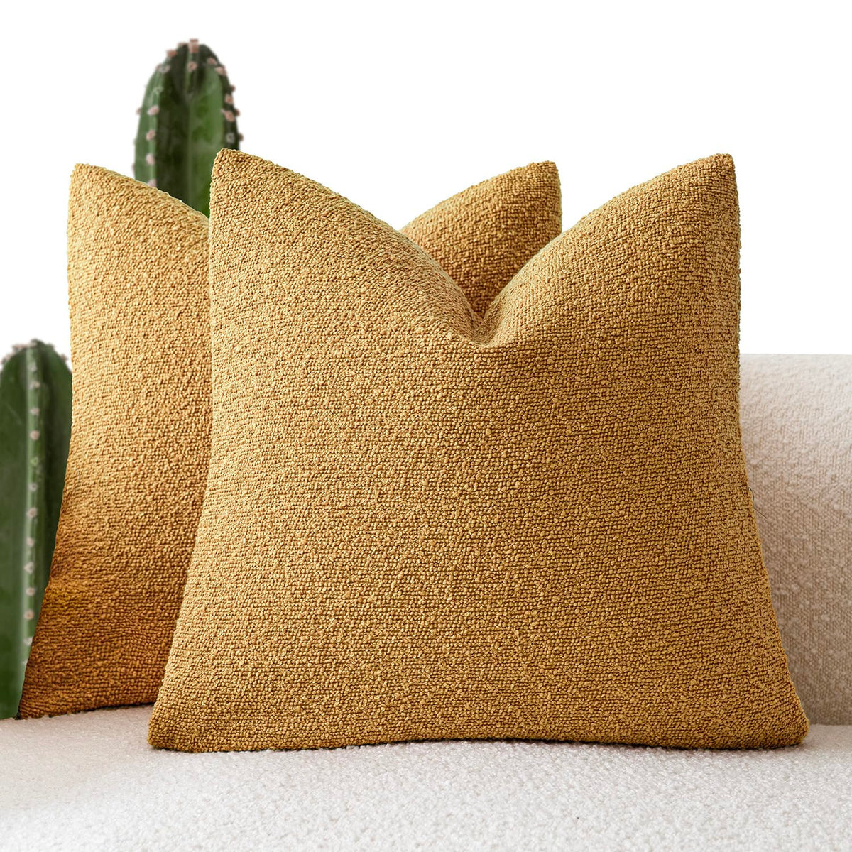 Foindtower Pack of 2, 20 x 20 Inch, Decorative Textured Boucle Throw Pillow Covers Accent Solid Pillow Cases Cozy Soft Couch Cushion Case for Chair Sofa Bedroom Living Room Home Decor, Cream White