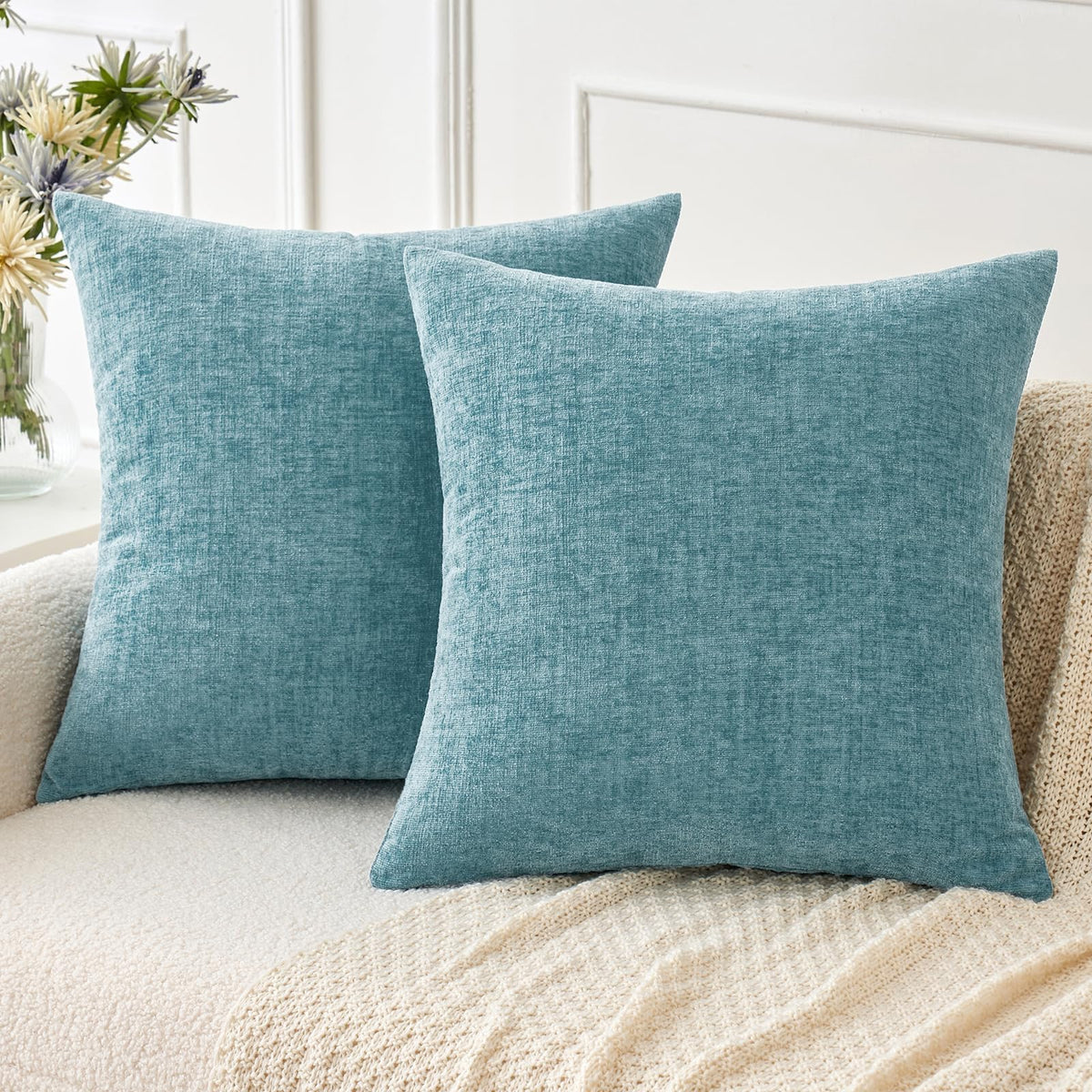 MIULEE Soft Chenille Fall Throw Pillow Covers Burnt Orange 18x18 Pack of 2 | Modern Fall Home Decor, Classic Decorative Pillows, Solid Dyed Cases, Boho Couch Cushion Covers for Sofa Bed Living Room