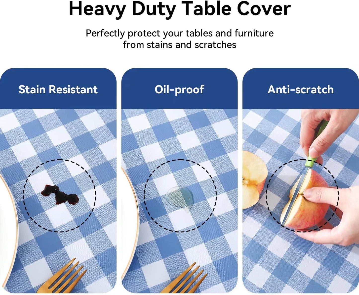 Romanstile Rectangle Vinyl Tablecloth, 100% Waterproof Buffalo Gingham Plastic Table Cloth, Heavy Duty Wipeable Checkered Table Covers for Outdoor, Camping, Picnic, Patio - 54 x 78, Light Blue