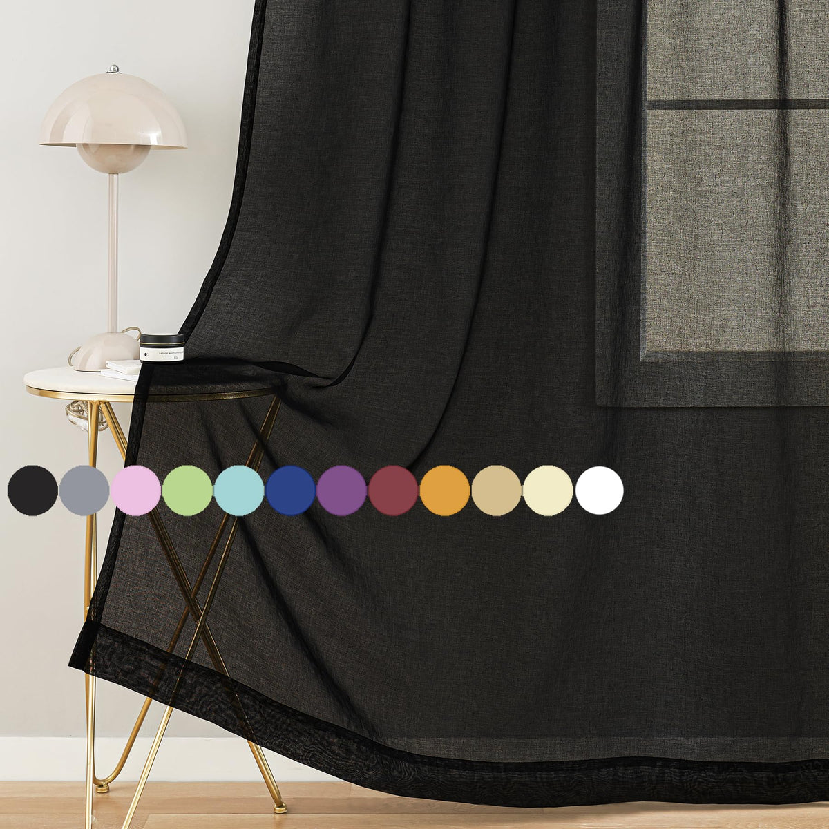 MYSTIC-HOME Sheer Curtains White 63 Inch Length, Rod Pocket Voile Drapes for Living Room, Bedroom, Window Treatments Semi Crinkle Curtain Panels for Yard, Patio, Villa, Parlor, Set of 2, 52"x 63"
