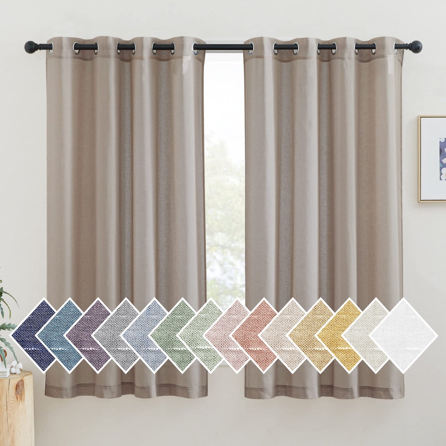 NICETOWN White Sheer Linen Curtains for Living Room 84 inch Length 2 Panels Set, Grommet Semi Sheer Privacy with Light Filtering Flax Window Treatments for Bedroom, W52 x L84