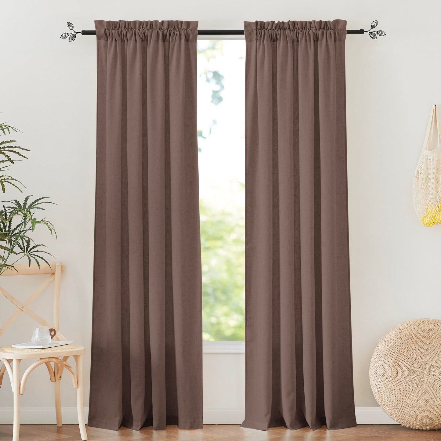 RYB HOME White Semi Sheer Curtains 84 inches Long for Living Room | Half Privacy, Linen Textured, Sheer Light Filtering, Vertical Window Drapes, for Bedroom Dining, White, W52 x L84, 2 Panels