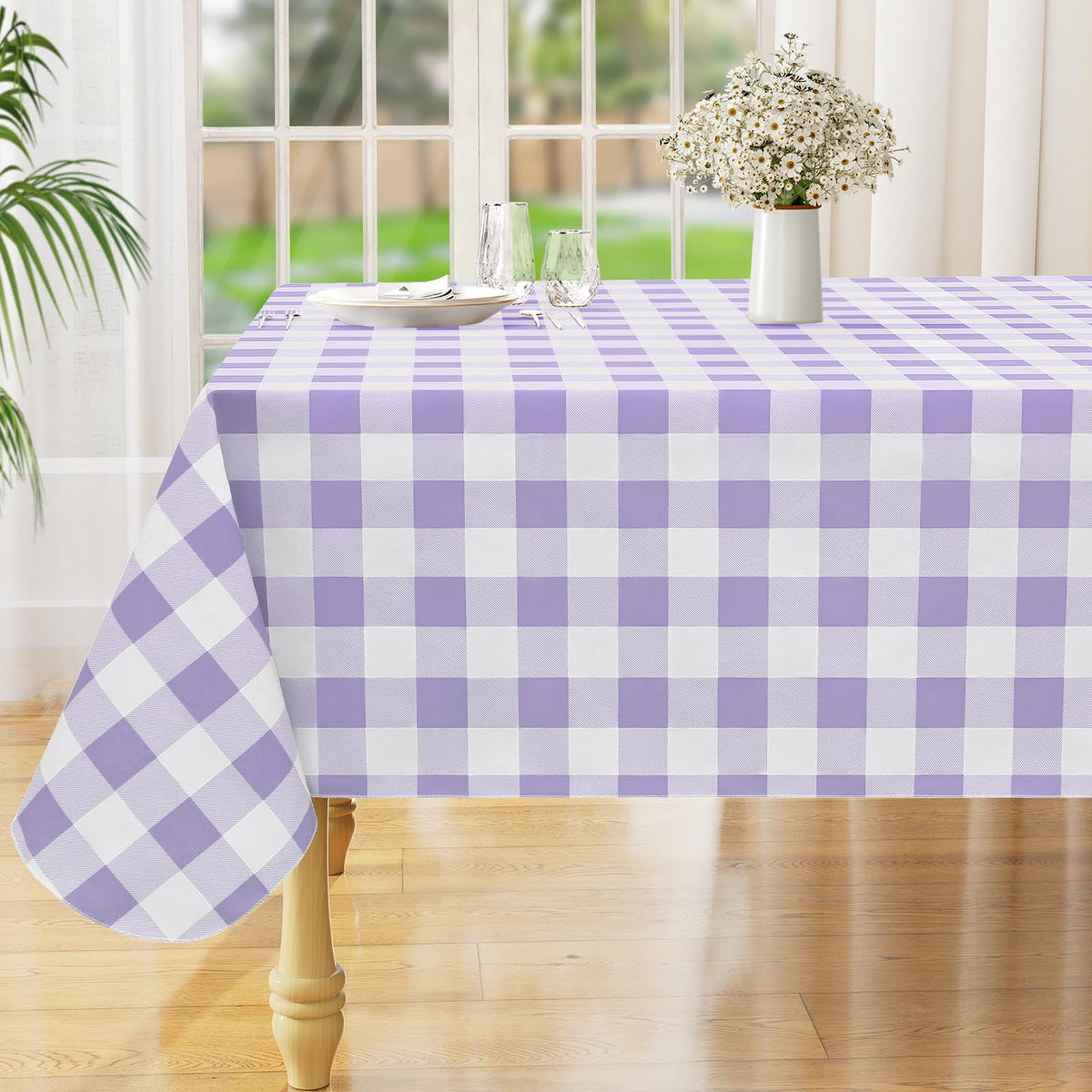 Rectangle Waterproof Vinyl Table Cloth, Buffalo Flannel Backed Tablecloth, Wipeable Plastic Table Cover for Dinner, Kitchen, Outdoor (60" x 84", Black and White)