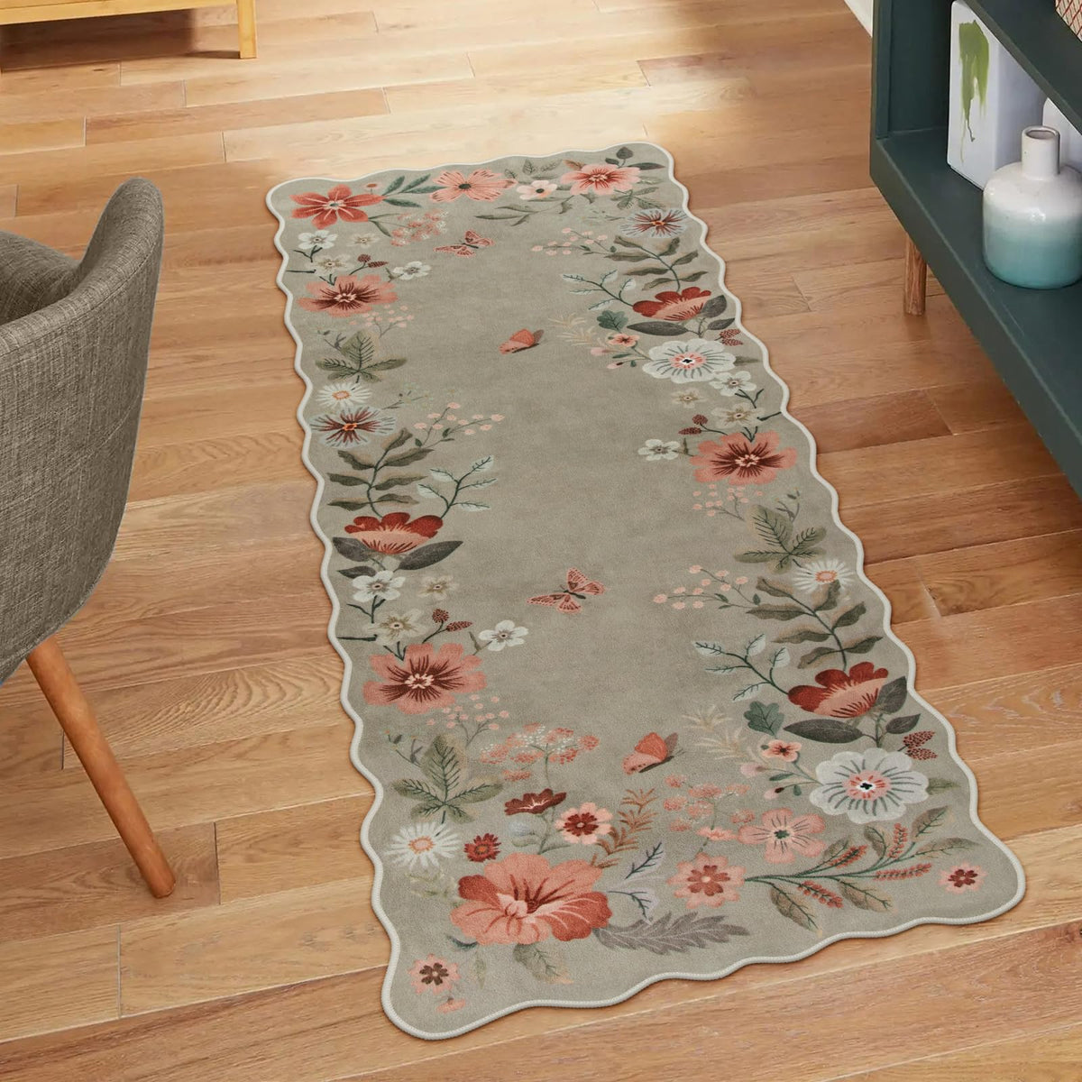Lahome Floral Living Room Rugs, Area Rugs 5x7 Rug for Bedroom Ultra-Thin Soft Rug, Non-Slip Washable Rugs Stain Resistant Boho Rug Flore Throw Rug for ‎Dining Room Office (5x7ft,Green)