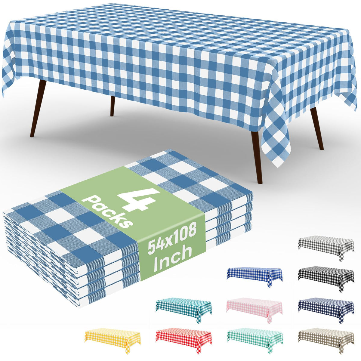 4 Packs Buffalo Disposable Table Cloth, 54 x 108 Inch Waterproof Plastic Tablecloth, Rectangle Red and White Checkered Table Covers for Picnic, Birthday, Party, Back to School