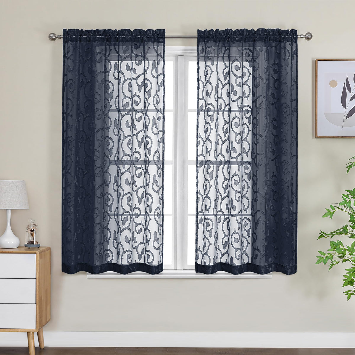 Furman Ivory Sheer Curtains 84 inches Long for Bedroom Living Room 2 Panels Set, Jacquard Clip Light Filtering Semi Sheer Curtain Rod Pocket Window Drapes, 2 Pcs Each 40 W 84 L