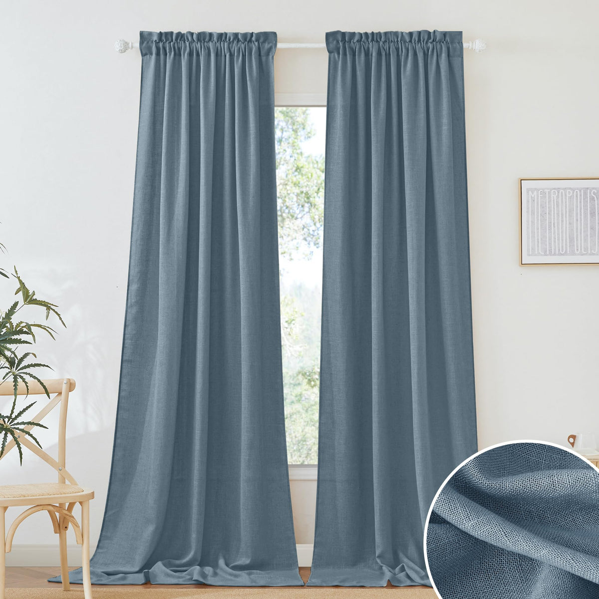 RYB HOME White Semi Sheer Curtains 84 inches Long for Living Room | Half Privacy, Linen Textured, Sheer Light Filtering, Vertical Window Drapes, for Bedroom Dining, White, W52 x L84, 2 Panels