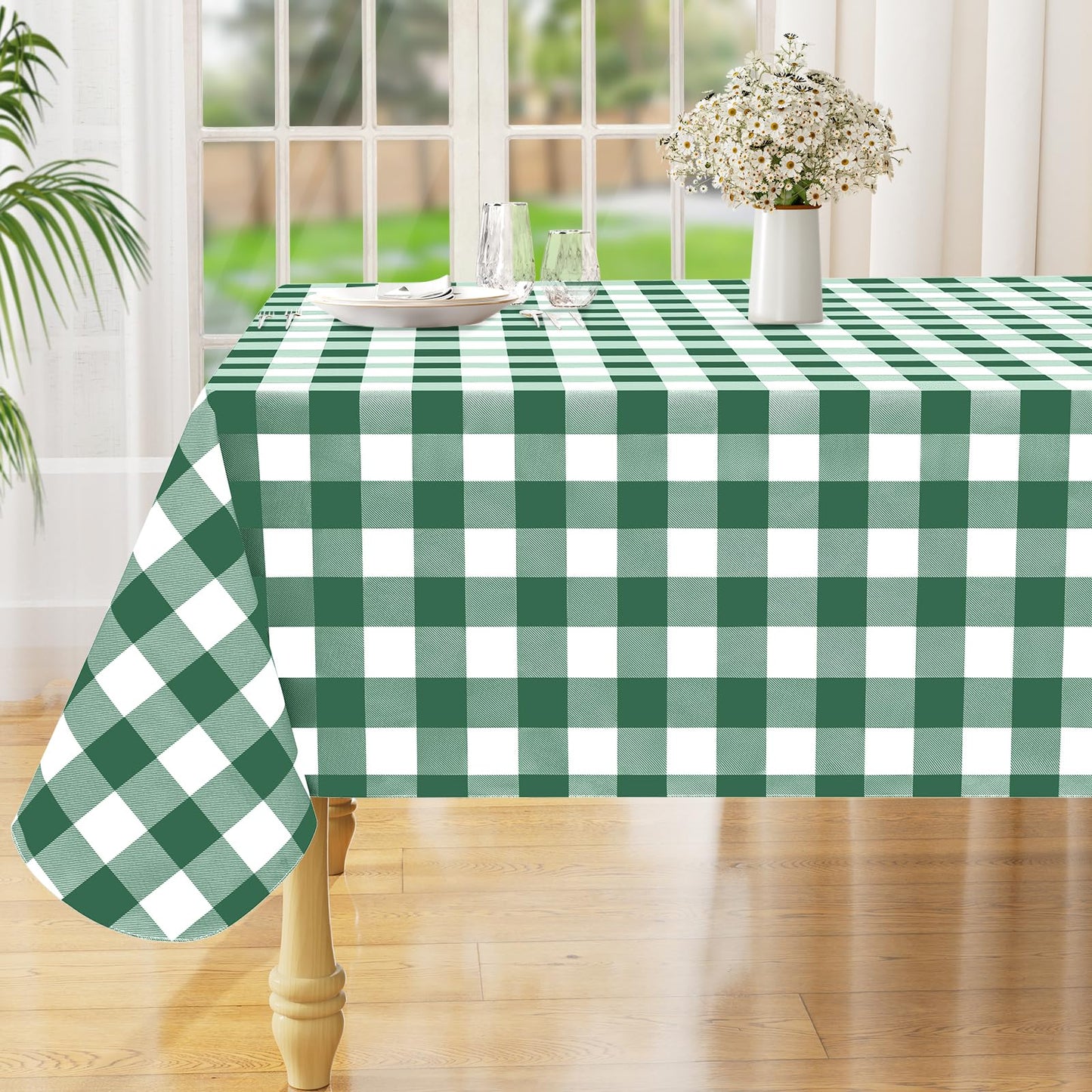 Rectangle Waterproof Vinyl Table Cloth, Buffalo Flannel Backed Tablecloth, Wipeable Plastic Table Cover for Dinner, Kitchen, Outdoor (60" x 84", Black and White)