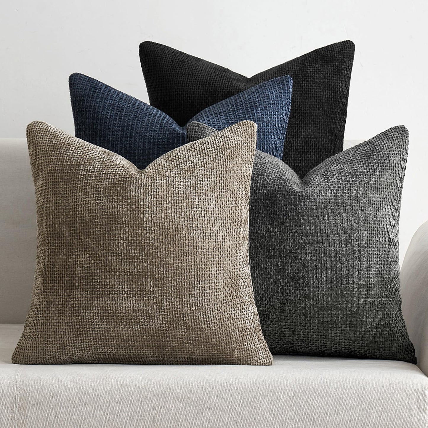 MIULEE Soft Decorative Chenille Pillow Covers Neutral 18x18 Pack of 4 | Mid Century Modern Decor, Cream to Charcoal Set, Couch Throw Pillows, Farmhouse Boho Cushion Covers for Sofa Bed Living Room
