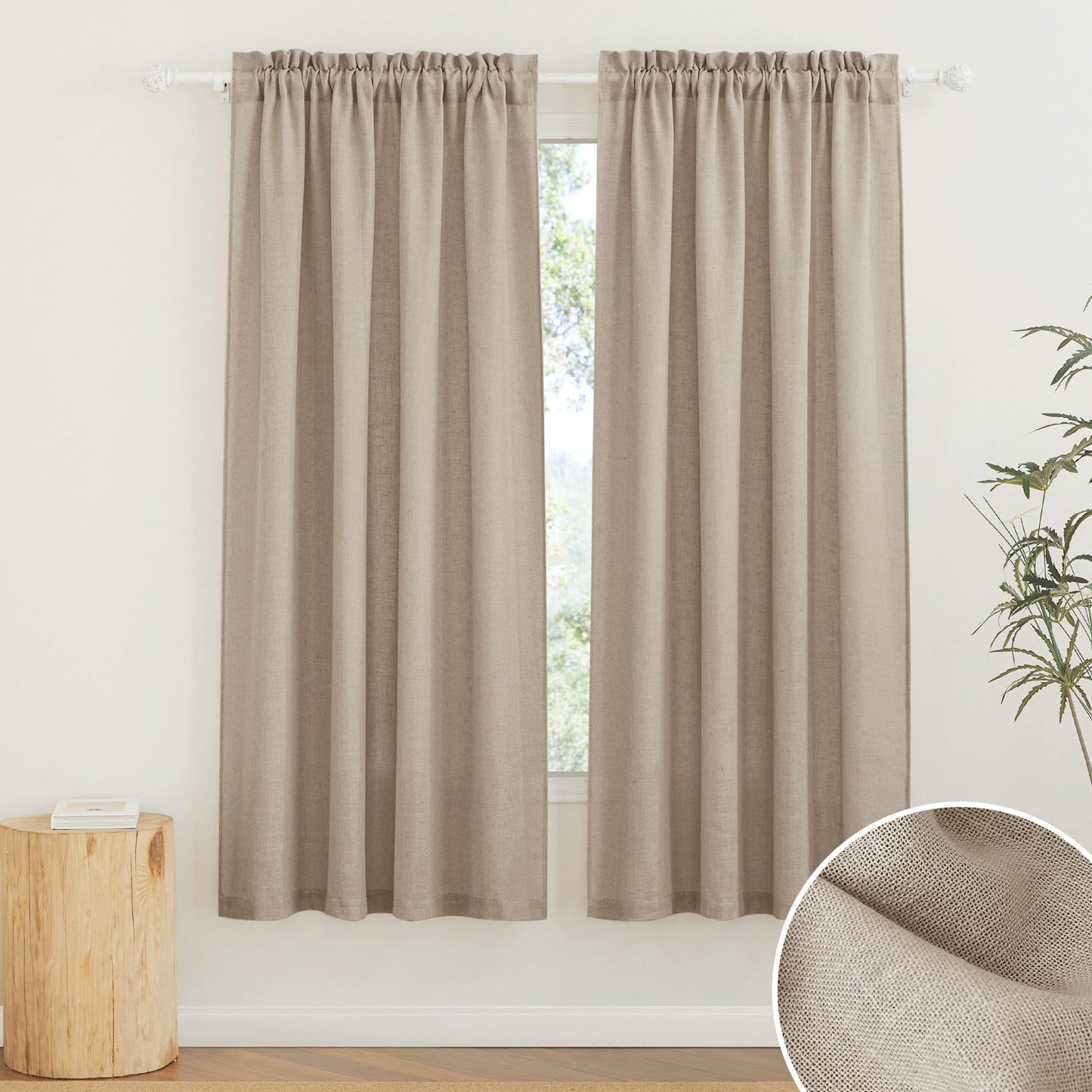 RYB HOME White Semi Sheer Curtains 84 inches Long for Living Room | Half Privacy, Linen Textured, Sheer Light Filtering, Vertical Window Drapes, for Bedroom Dining, White, W52 x L84, 2 Panels