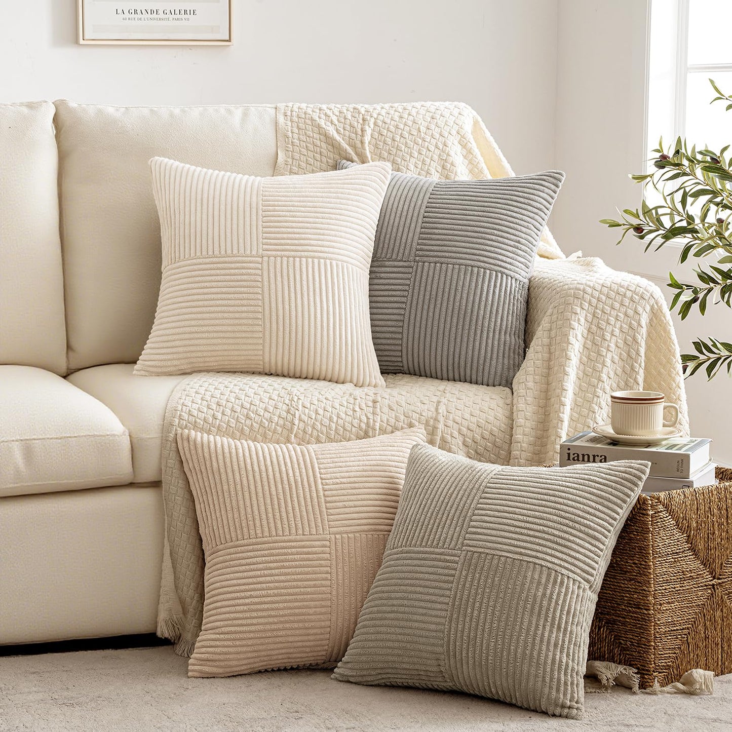 MIULEE Fall Teal Orange Decorative Throw Pillow Covers 18x18 Inch Set of 4 Boho Corduroy Striped Cushion Cases Modern Farmhouse Patchwork Pillow Cases for Couch Sofa Bedroom Home Decor