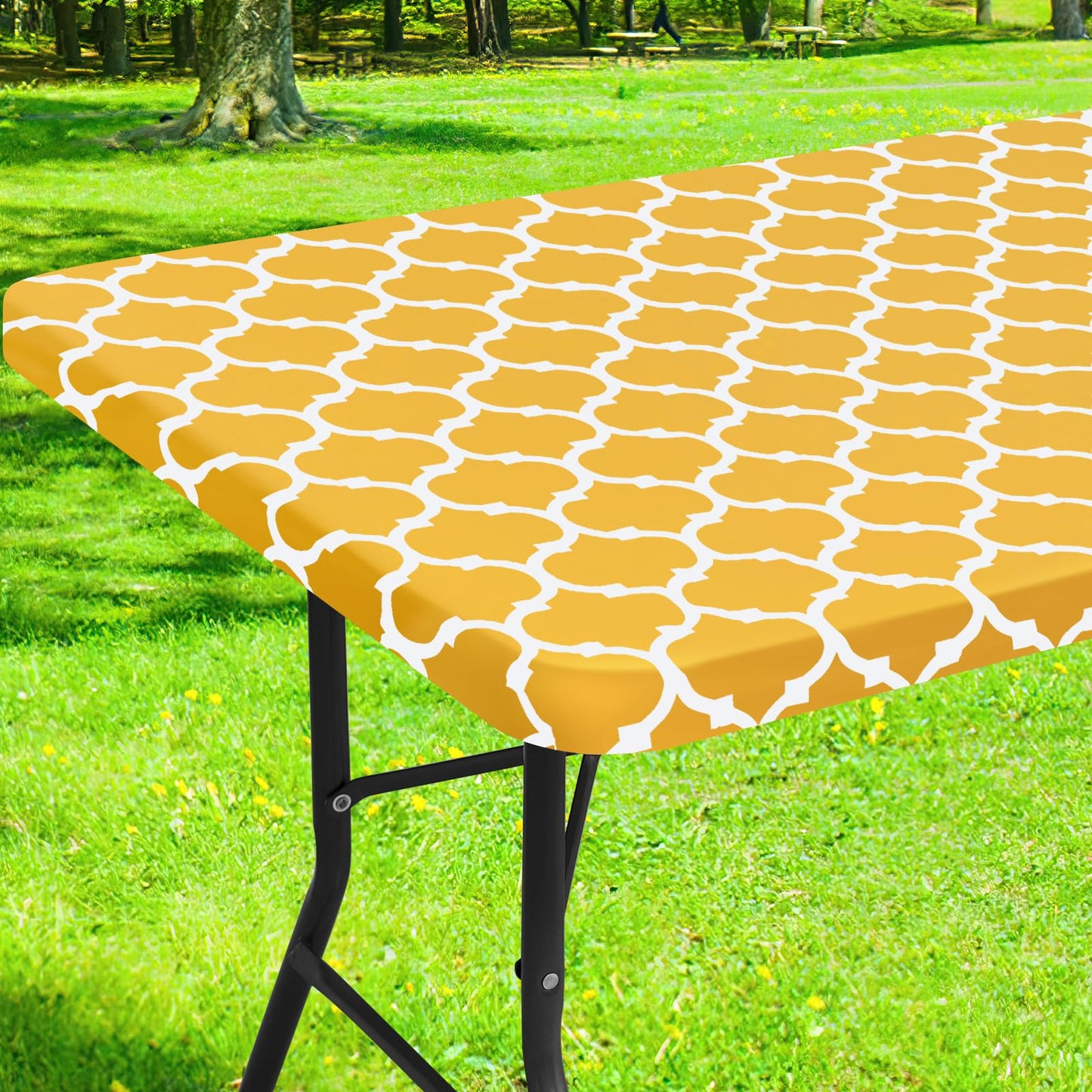 Smiry Picnic Fitted Table Cover, 6 Foot Flannel Backed Vinyl Tablecloth | Waterproof Elastic Stretch Table Cloth, Wipeable Plastic Tablecloth for Camping, Indoor & Outdoor (Grey, 30" x 72")