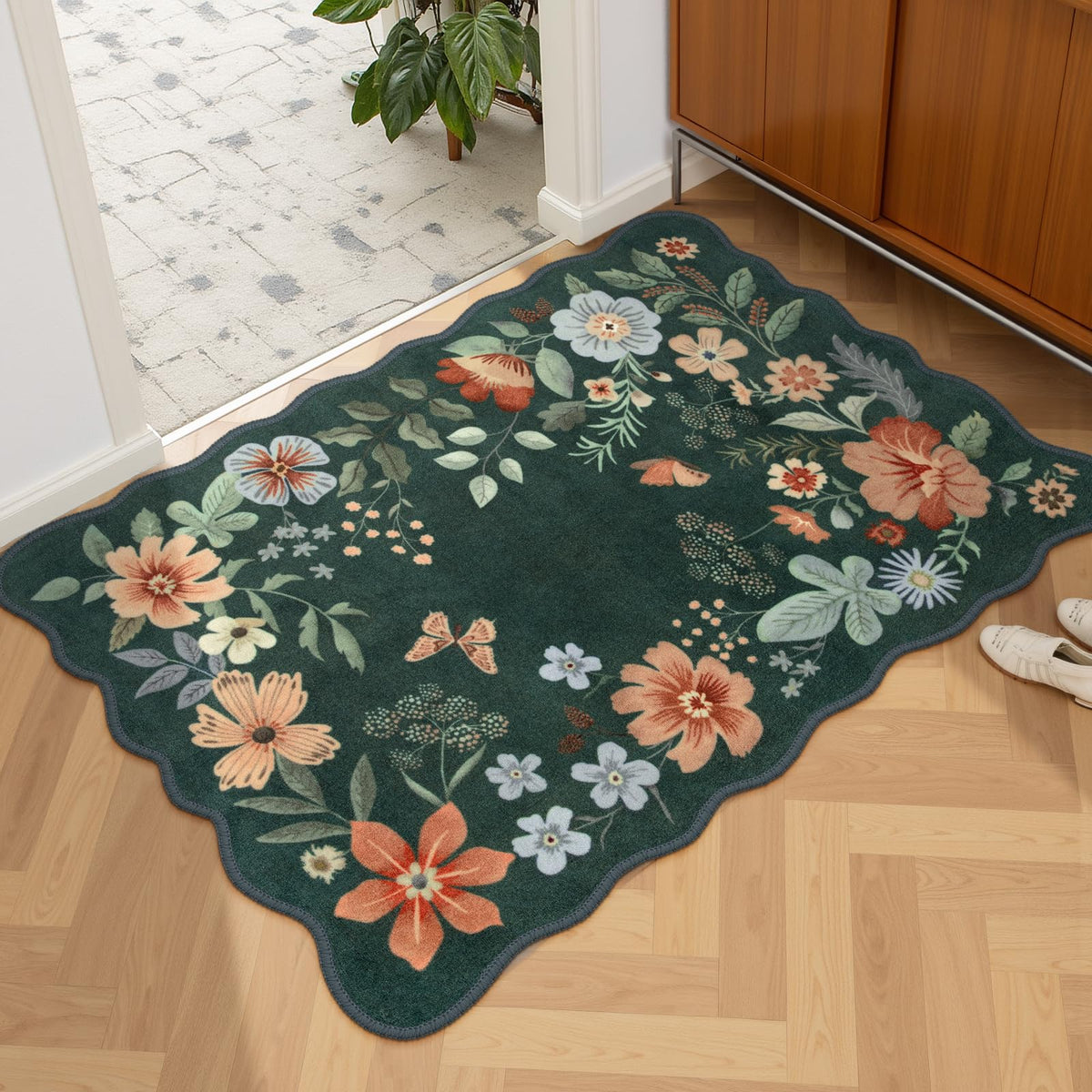 Lahome Floral Living Room Rugs, Area Rugs 5x7 Rug for Bedroom Ultra-Thin Soft Rug, Non-Slip Washable Rugs Stain Resistant Boho Rug Flore Throw Rug for ‎Dining Room Office (5x7ft,Green)
