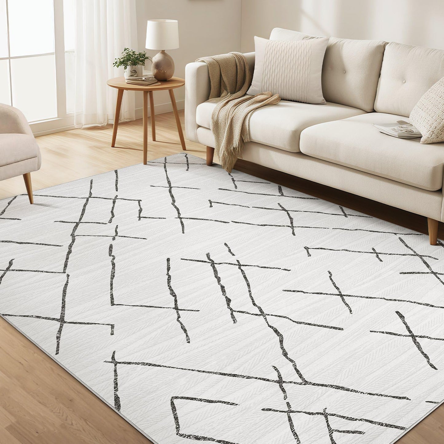kakania 9x12 Washable Area Rug: Non Slip Soft Thin Carpet, Boho Geometric Modern Decor, Easy Clean Indoor Floor Large Rugs for Living Room Bedroom Kids Dorm Office Dining - Brown