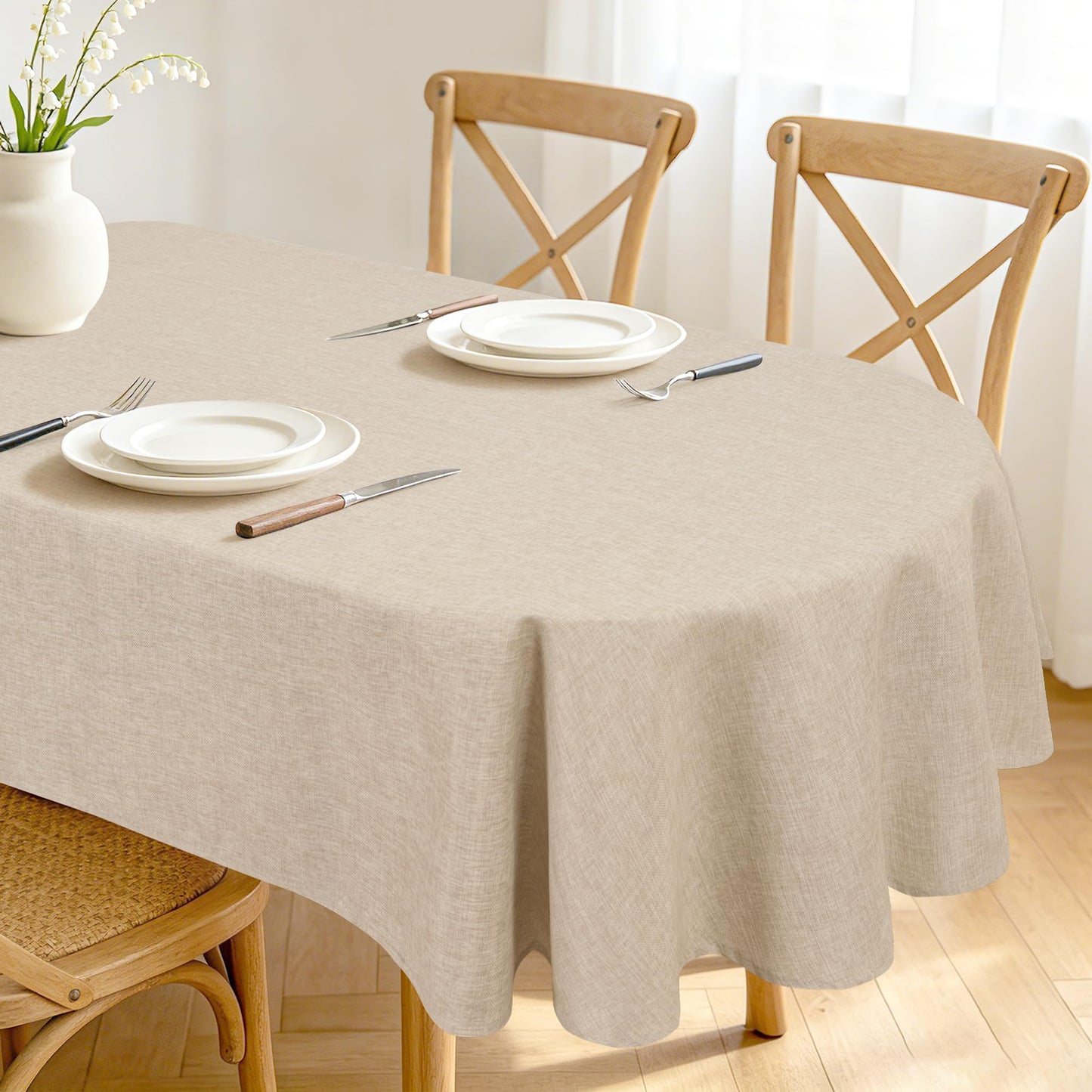 Beige Faux Linen Rectangle Tablecloth 60 x 102 Inch for Dining Room | Linen Texture Table Cover, Wrinkle and Stain Resistant, Durable and Washable Table Cloth for Kitchen Party Home Decor