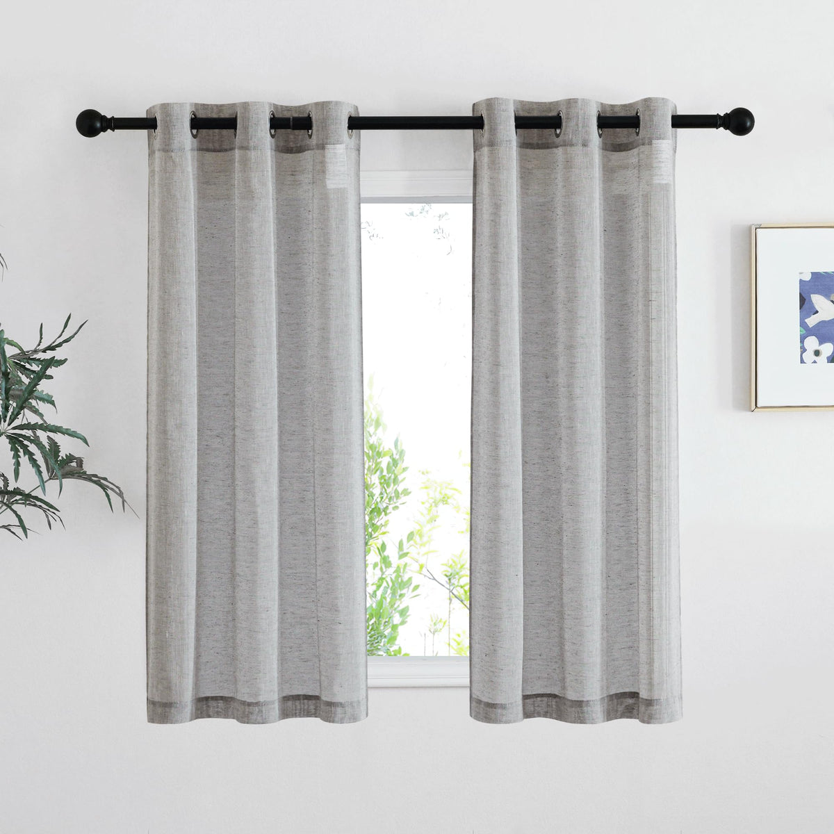 NICETOWN White Sheer Linen Curtains for Living Room 84 inch Length 2 Panels Set, Grommet Semi Sheer Privacy with Light Filtering Flax Window Treatments for Bedroom, W52 x L84