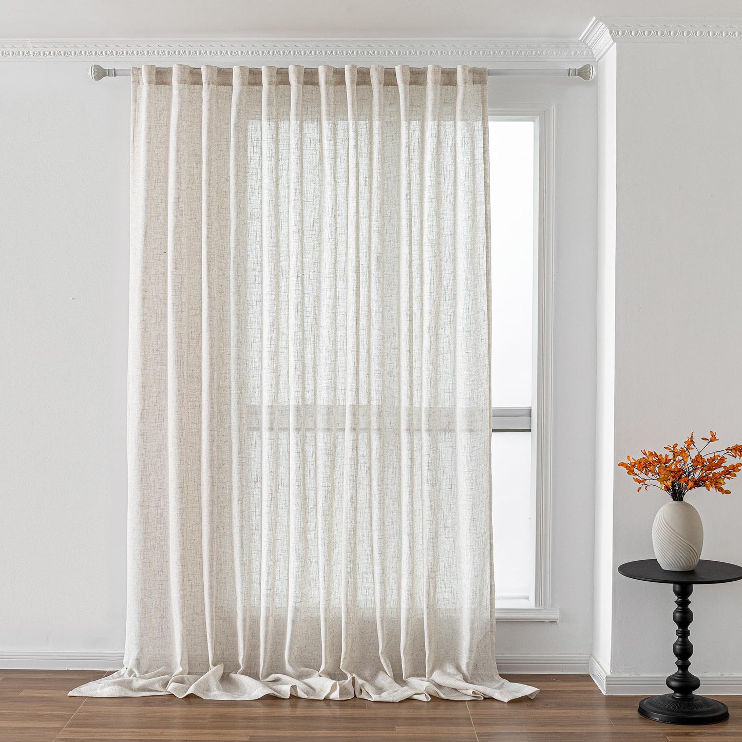 MYSKY HOME Linen Curtains for Living Room, Natural Semi Sheer Curtains & Drapes 84 inches Length 2 Panels Set Farmhouse Country Boho Style Back Tab Draperies for Sliding Glass Door, 50" Wide, Linen