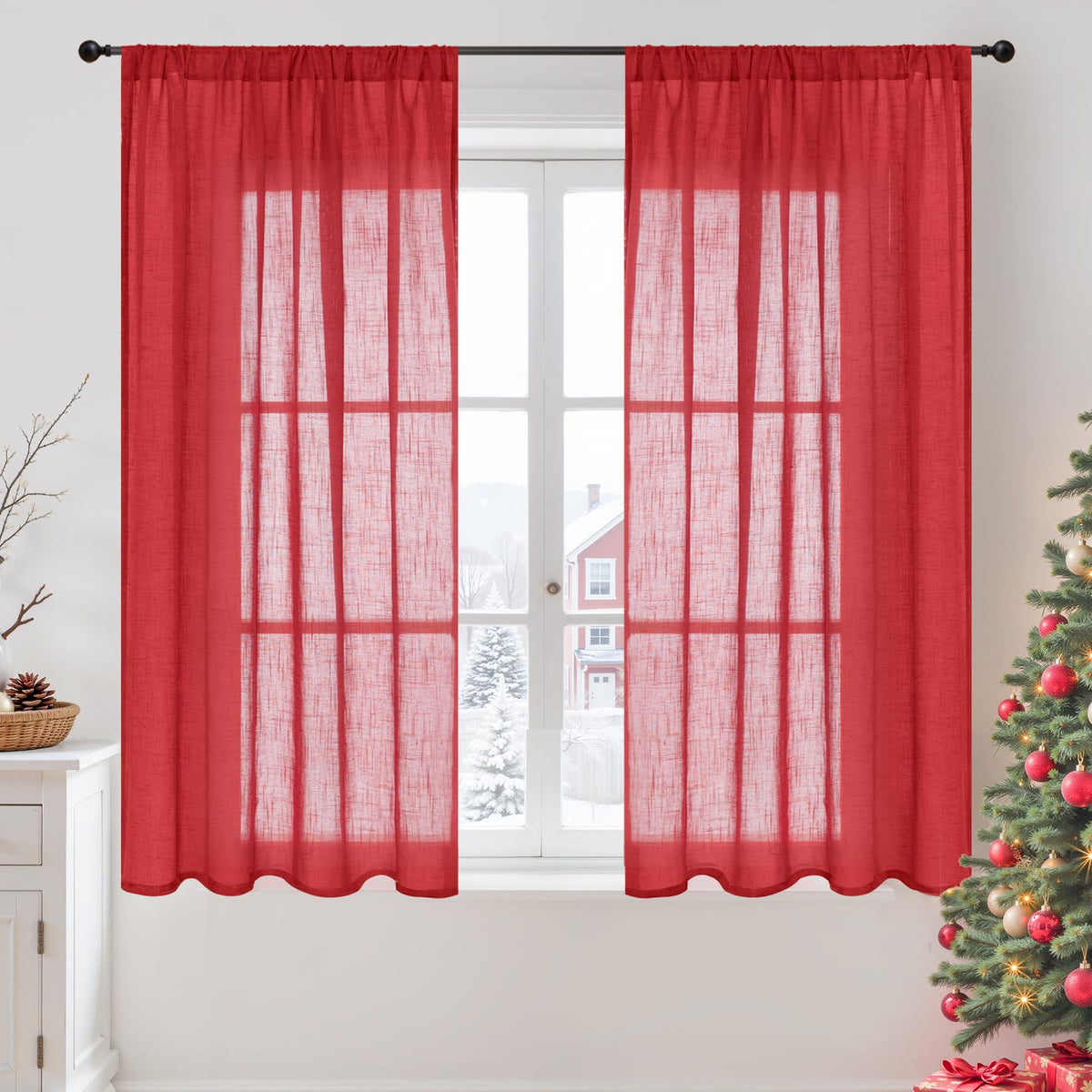 BGment Linen Sheer Curtains 84 Inches Long 2 Panels Set for Living Room | Light Filtering Drapes with Rod Pocket Lightweight Window Treatments for Bedroom, 52 X 84 Inch Length