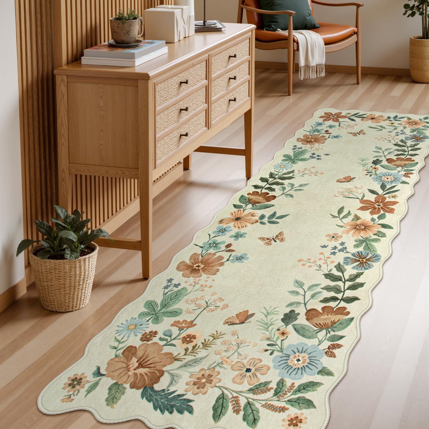 Lahome Floral Rugs for Living Room, 5x7 Area Rugs Ultra-Thin Soft Washable Rug, Non-Slip Bedroom Rug Stain Resistant Boho Flore Carpet for ‎Dining Room Office (5x7ft,Black/Grey)