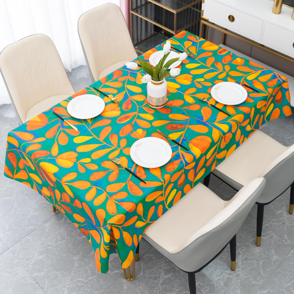 Rectangle Table Cloth,100% Waterproof Tablecloth Oil Proof Spill Proof Vinyl Table Cloth, Wipe Clean Plastic Table Cover for Dining, Camping, Indoor and Outdoor 52" x 70",Leaves