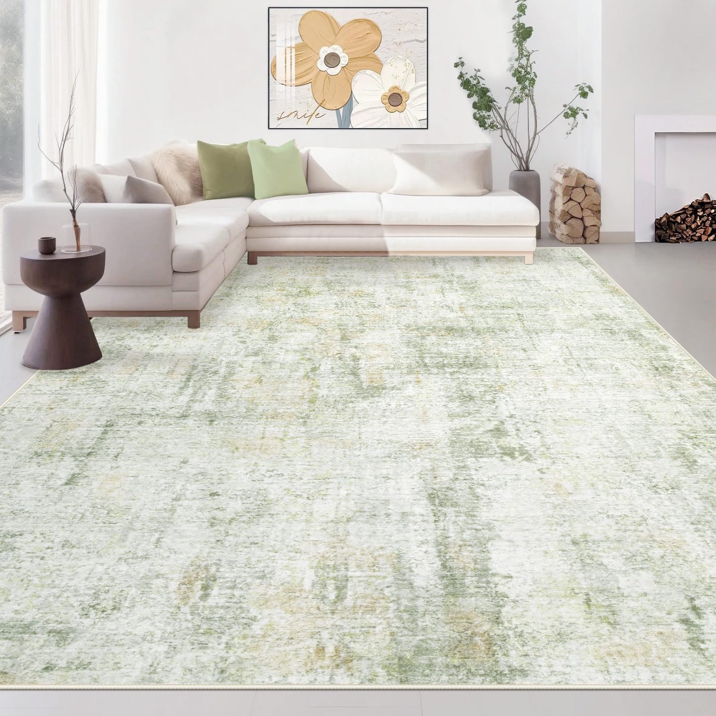 Area Rugs 6x9 Living Room: Washable Rug Modern Abstract Large Rug Soft Non Slip Neutral Rugs Stain Resistant Indoor Carpet for Bedroom Kitchen Dining Room Table Nursery Home Office Rugs(Beige,6'x9')