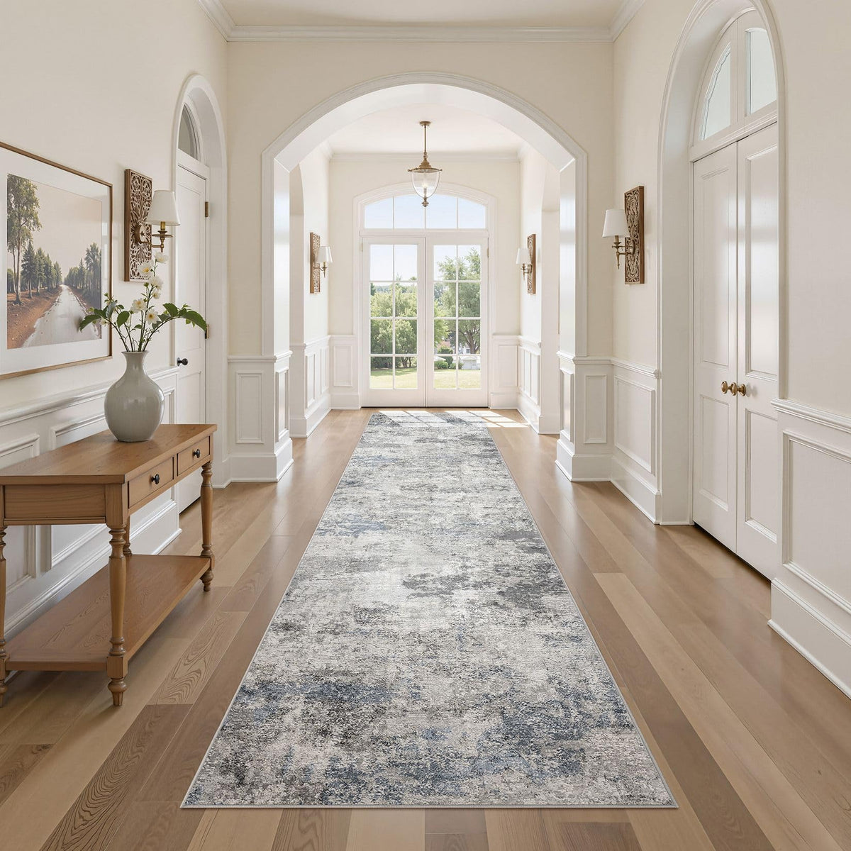 DMOYEST 8x10 Area Rug for Living Room Washable Abstract Indoor Carpet | Neutral Modern Low Pile Rugs Kid & Pet Friendly Large Soft Thin Carpet for Bedroom Dining Room - Grey Blue