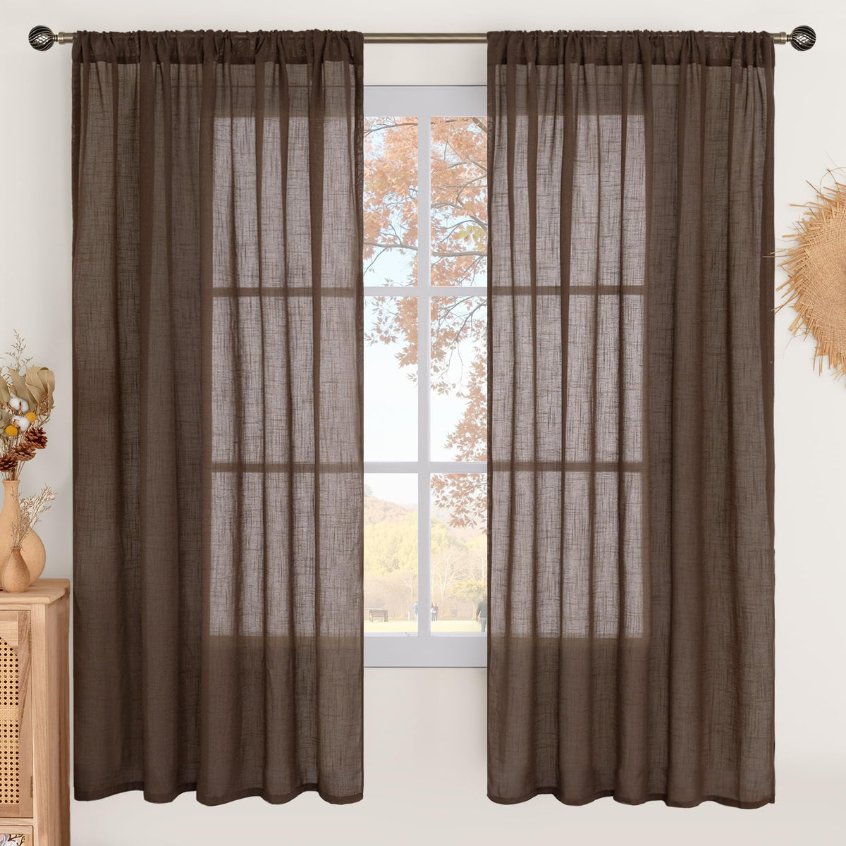 BGment Linen Sheer Curtains 84 Inches Long 2 Panels Set for Living Room | Light Filtering Drapes with Rod Pocket Lightweight Window Treatments for Bedroom, 52 X 84 Inch Length