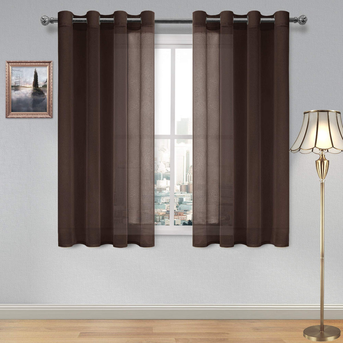 DWCN White Sheer Curtains Linen Look Semi Transparent Voile Grommet White Curtains for Living Dining Room Drapes 52 x 84 Inch Long, Set of 2 Panels