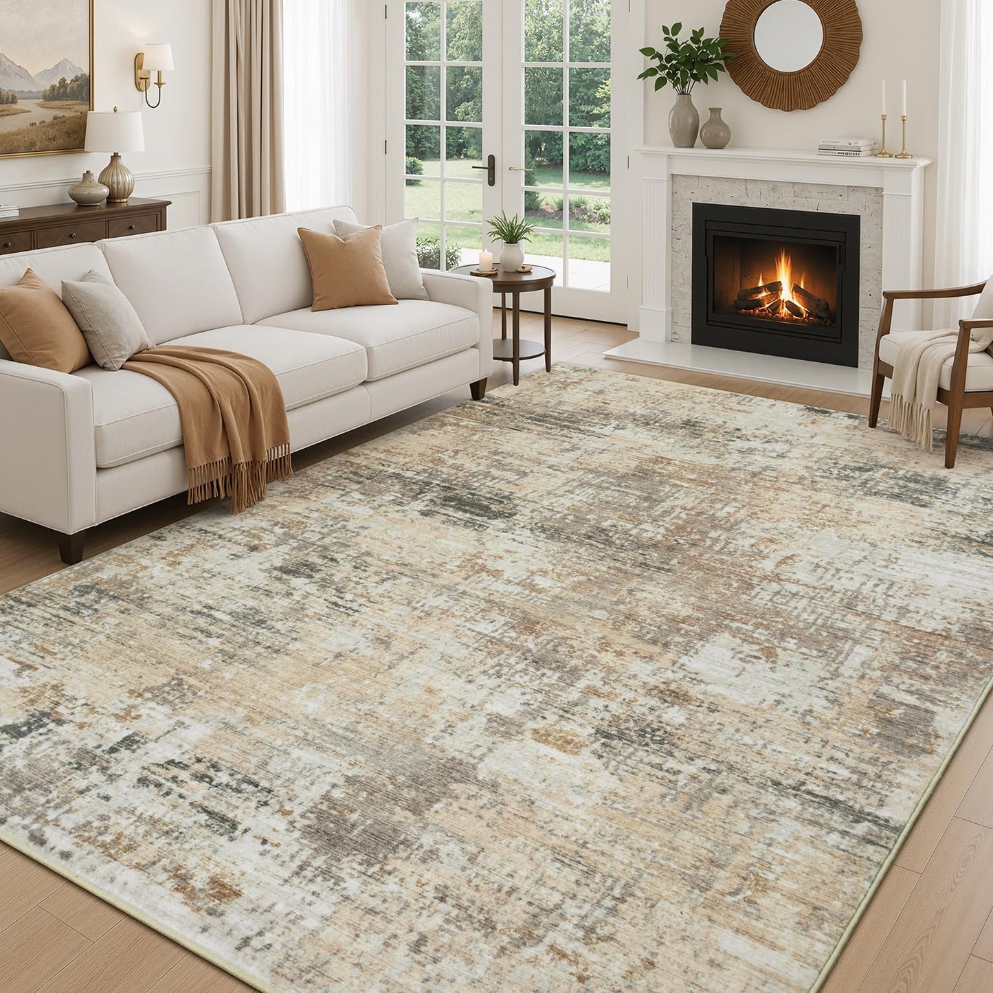 Rugflix 8x10 Area Rugs for Living Room, Washable Large Rug Stain-Resistant Low Pile, Modern Dark Carpet for Dining Room Home Office Kid Room Nursery Bedroom, Navy Blue/Black