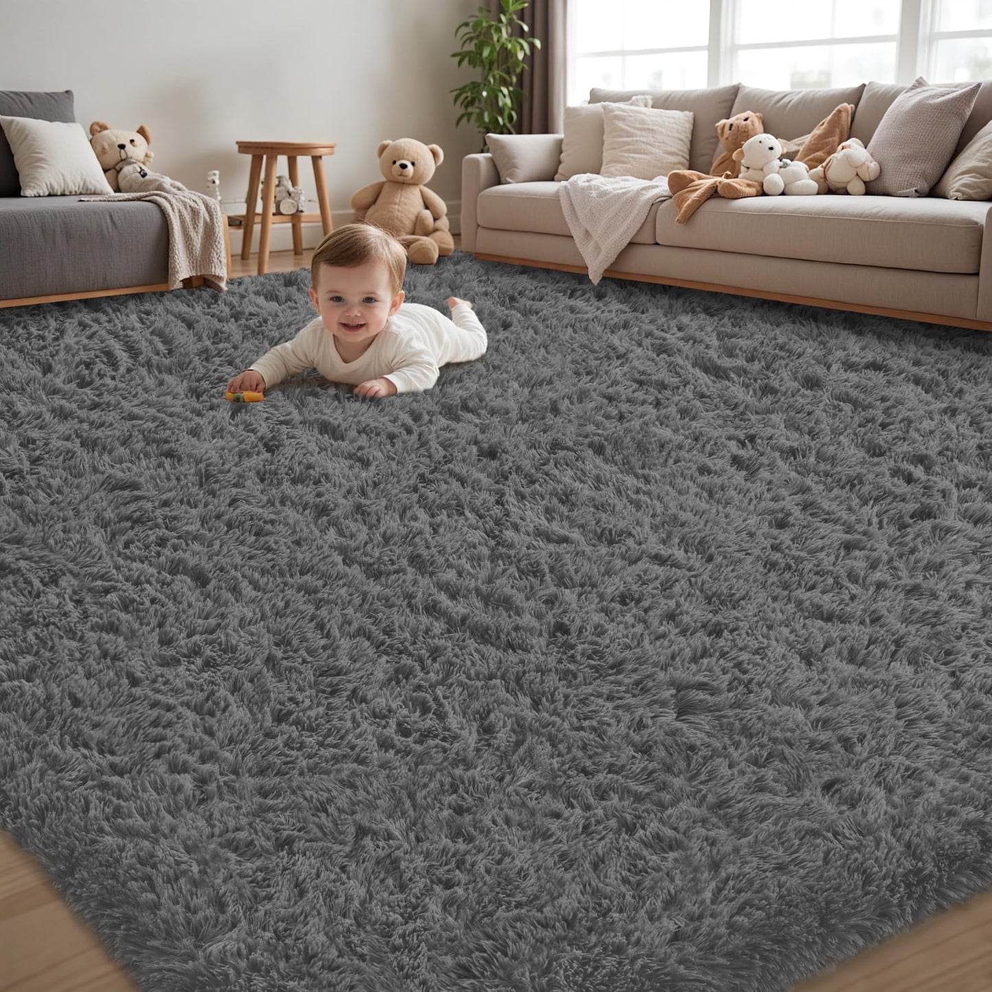 8x10 Area Rug for Living Room,Black Fluffy Shag Non-Slip Bedroom Rugs | Ultra Soft Large Fuzzy Plush Indoor Carpet，Washable Rugs for Bedroom Kids Nursery Office Dorm Modern Decor