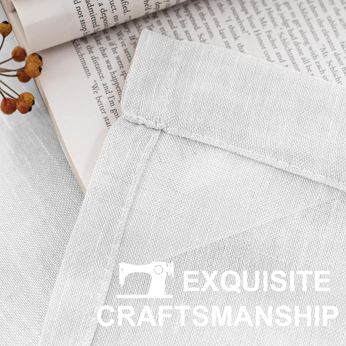 Turquoize White Linen Curtains 96 Inches Long Semi Sheer Curtains Light Filtering Linen Drapes for Living Room/Bedroom 2 Panels Set Rod Pocket Window Treatments Panels,W52 x L96, White