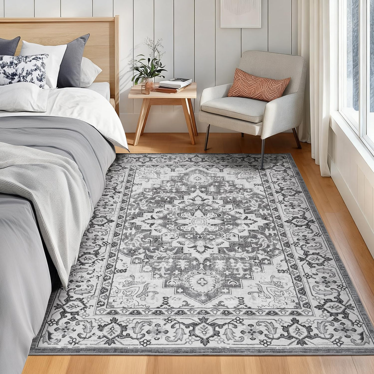 Lofus 5x7 Area Rugs for Living Room Bedroom, Soft Boho Carpet Floral Brown | High-Power Vacuuming, Non-Slip, Low Pile, Stain & Water Repellent, Soft, Skin-Friendly, for Kitchen Entryway Office