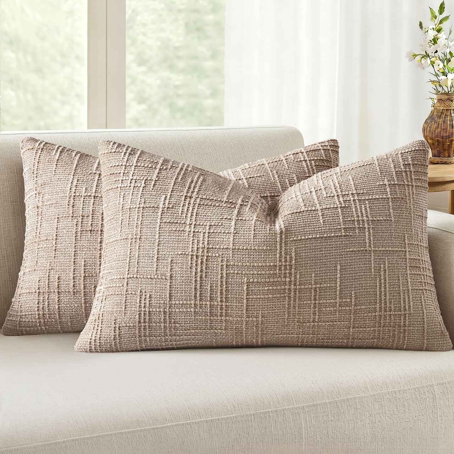 MIULEE Chenille Textured Throw Pillow Covers Cream White 18x18 Set of 2 | Slubby Decorative Pillows, Boho Farmhouse Home Decor, Modern Neutral Cushion Covers for Couch Sofa Bed Living Room