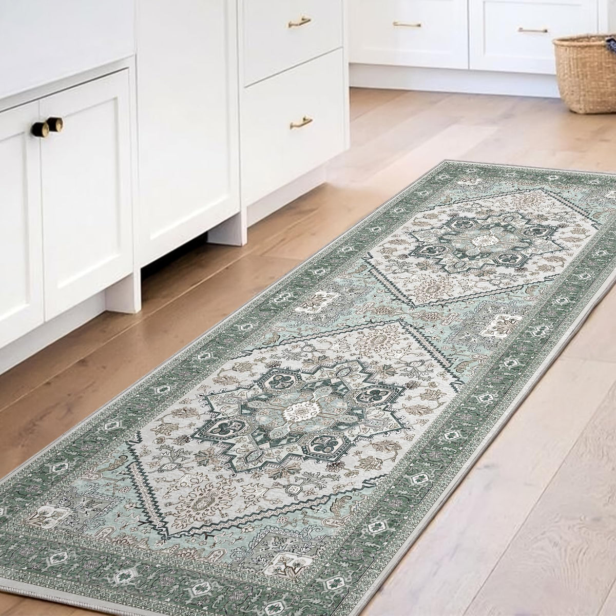 OPPODREAM Soft Area Rugs 5x7, Persian-Inspired Washable Rug, Blue & Gold | Low-Pile Faux Cashmere Surface, TPR Non-Slip Backing, 5 x 7 Carpet for Bedroom, Office, Dorm, Dining Room