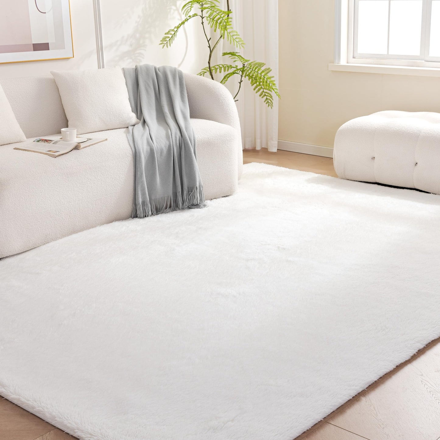 Amazon Basics Fluffy Washable Area Rug, Shaggy Carpet for Living Room, Bedroom, 4' W × 6' L, Pink
