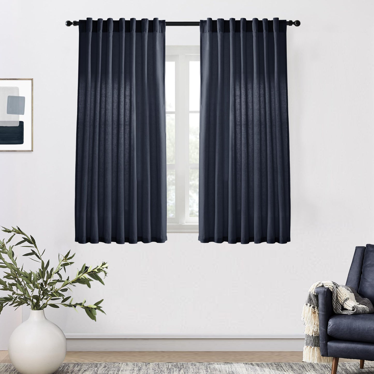 Linen Cotton Curtains for Living Room, Cream Off White Natural Fabric Light Filtering Semi Sheer Curtains 84 Inches Long, Ivory Pleated Farmhouse Curtain Drapes 84 Inch Length 2 Panels Set Dining Room