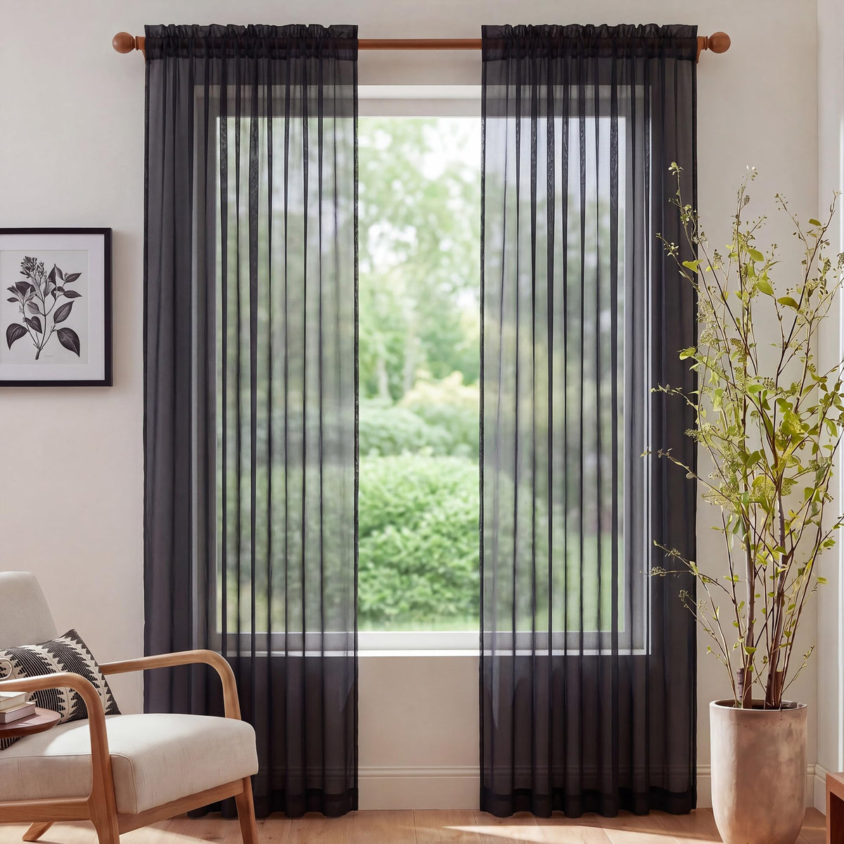 NICETOWN White Sheer 96 inches Long Curtains for Living Room, Rod Pocket Lightweight Drapes Voile Sheer Air & Breathable Window Treatments for Bedroom, W42 x L96, 2 Panels
